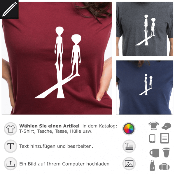 Xfiles Aliens Design fr T-SHirt Druck. Zwei Aliens mit ihren Schatten X frmig, in bezug auf X Files.