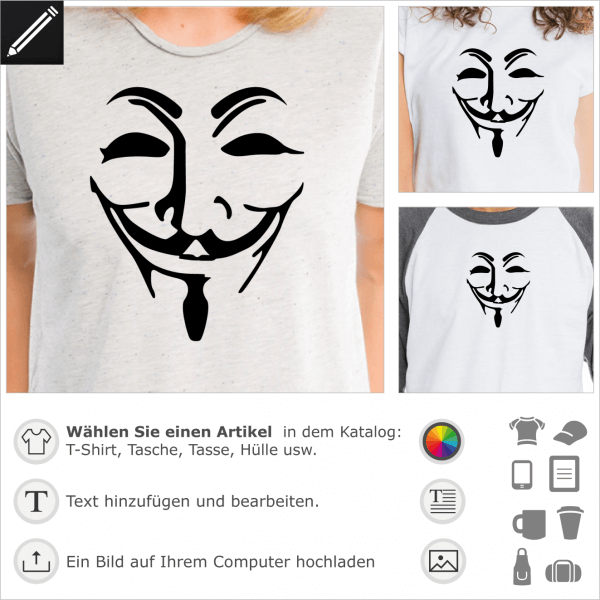 Durchsichtige Anonymous Maske, personalisierbares Guy Fawkes Design fr Geeks.