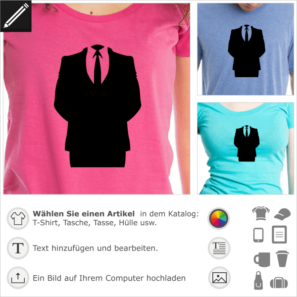 Anonymous Anzug durchsichtiges Design fr T-Shirt Druck.