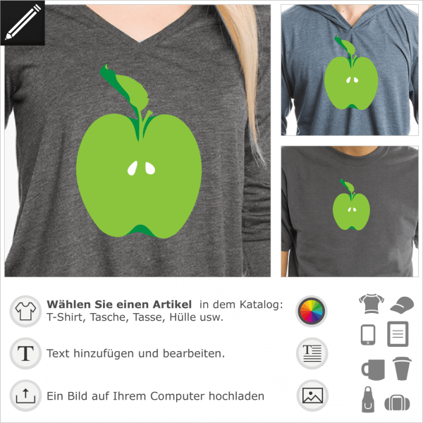 Stilisierter Apfel Design fr T-Shirt Druck. Gestalte ein T-Shirt oder ein Accessoires Natur und Frchte.