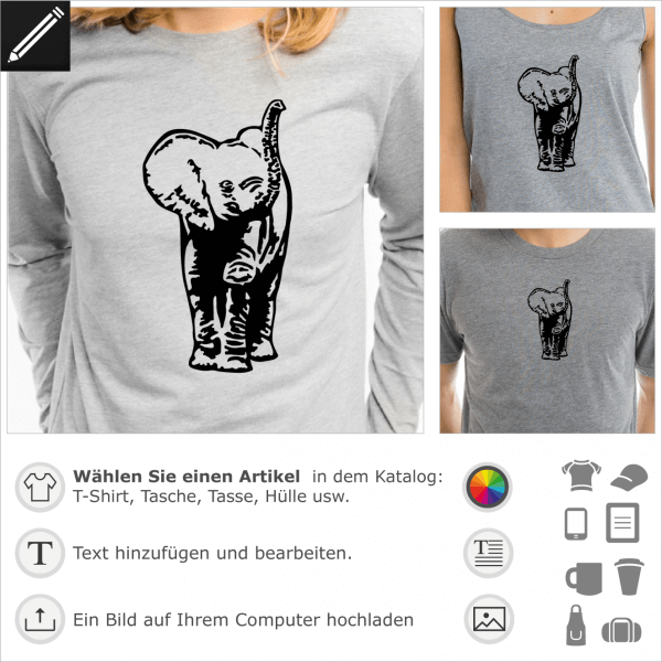 Elefantenjunge personalisierbares Design fr T-Shirt Druck. Gestalte ein T-Shirt Elefant.