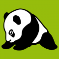 Süßes Panda-Baby im Profil in schwarz-weiß und stilisierten Linien gezeichnet.