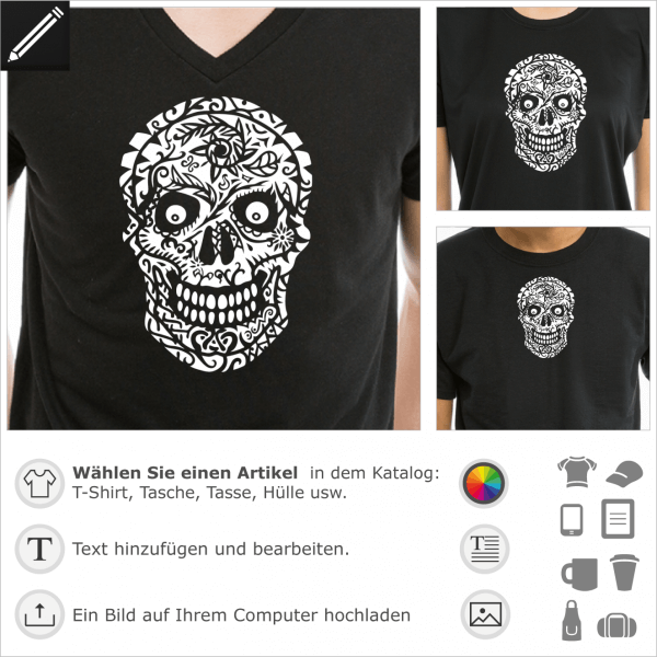 Blhender Totenkopf. Monster Design fr T-Shirt Druck.