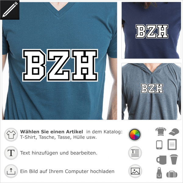 BZH personalisierbares Design fr T-Shirt Druck. Gestalte ein T-Shirt Breizh.