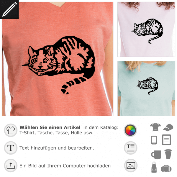 Cheshire cat WonderlandDesign, die Katze von Alice im Wunderland originale Abbildung transponiert im Vektor Design fr T-Shirt Druck. Gestalte ein T-S