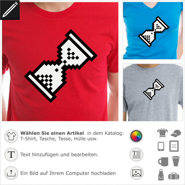 Cursor wait, undirchsichtige Sanduhr personalisierbares Design für T-Shirt Druck. Windiws Cursor Design mit Pixels gezeichnet.