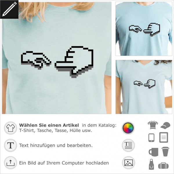 Erschaffung Adams Geek durchsichtiges Design für T-Shirt Druck. Personalisiere ein T-Shirt Pixel-Art.