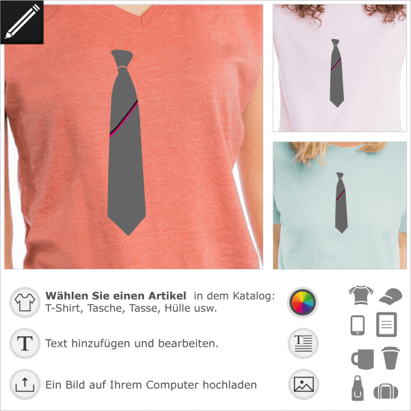 Einfache Klassische Krawatte Design. Falsche Krawatte für T-Shirt Druck.