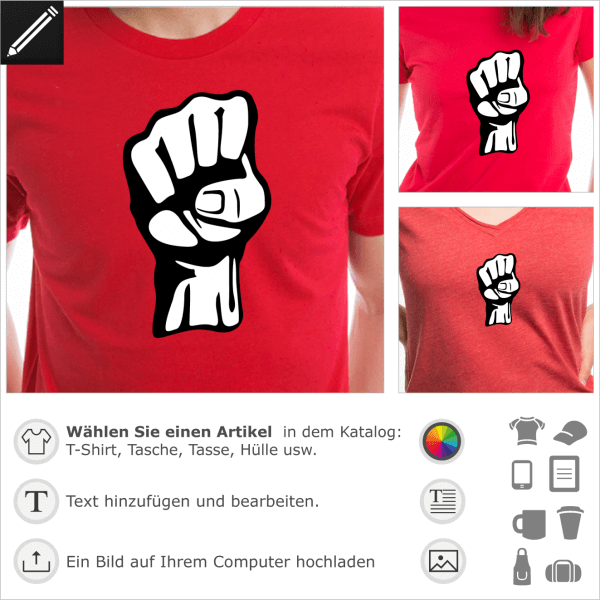 Revolution personalisierbares Design. Faust hoch Piktogramm fr T-Shirt Druck.