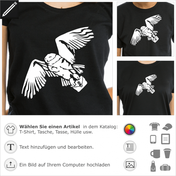 Hedwig Eule umgekehrtes Design fr T-Shirt Druck. Harry Potter's Snowy Owl. Gestalte ein Literatur T-Shirt.