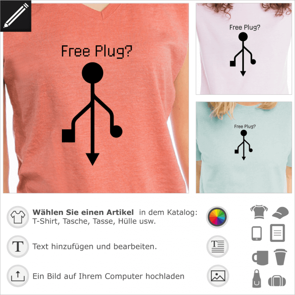Free plug / free hug personalisierbares Design fr Geeks und Nerds, USB Symbol.