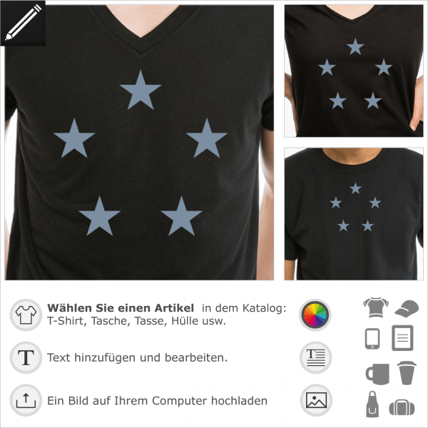 Sternenkreis Design fr T-Shirt Druck. Peronalisiere einen Artikel mit diesem 5 Sterne Kreis.