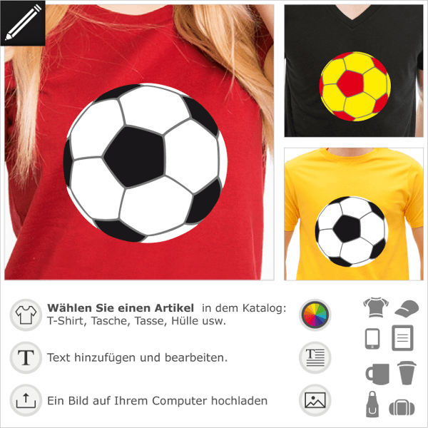 Fuball-T-Shirt. Fuball in drei Farben, ohne Konturen. Ball zum Personalisieren und T-Shirt Bedrucken