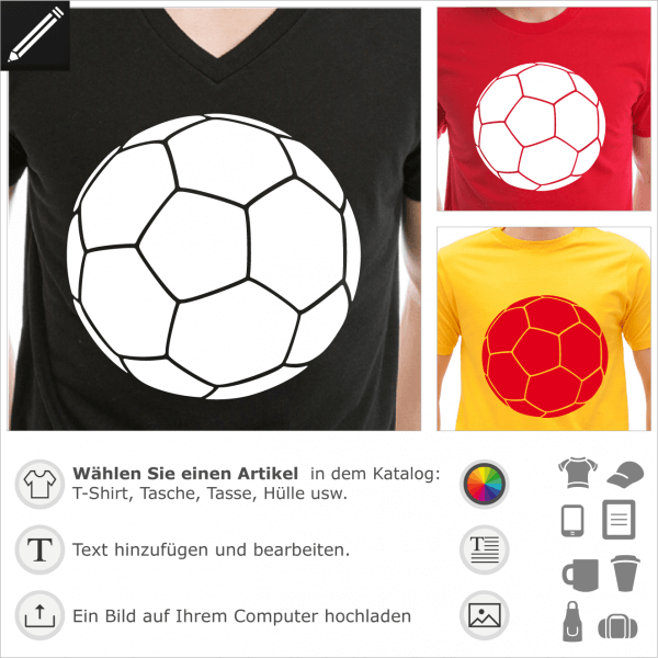 Fuball T-Shirt. Weier monochromer Fuballball zum Anpassen.  Die Farbe kann gendert werden. Erstelle ein originelles Fuball T-Shirt.