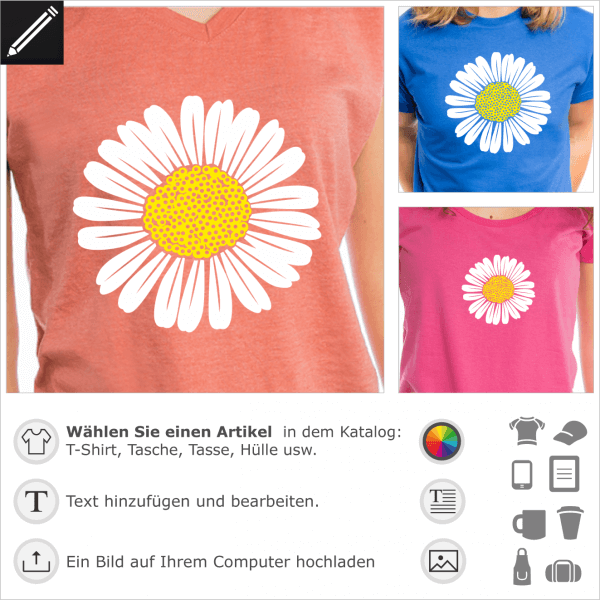 Gnseblmchen personalisierte Design fr T-Shirt Druck. Gestalte dein Blumen T-Shirt online.