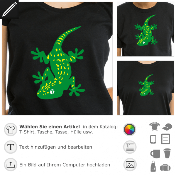 Gesprenkelt Geckos personalisierbares Design fr T-Shirt Druck. Personalisiere dein Geckos, andere die Farben und gestalte einen originalen Artikel.