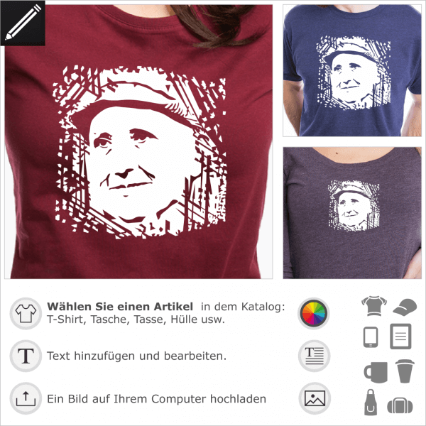 Gertrude Stein Portrt, personalisierbares Design fr T-Shirt Druck.