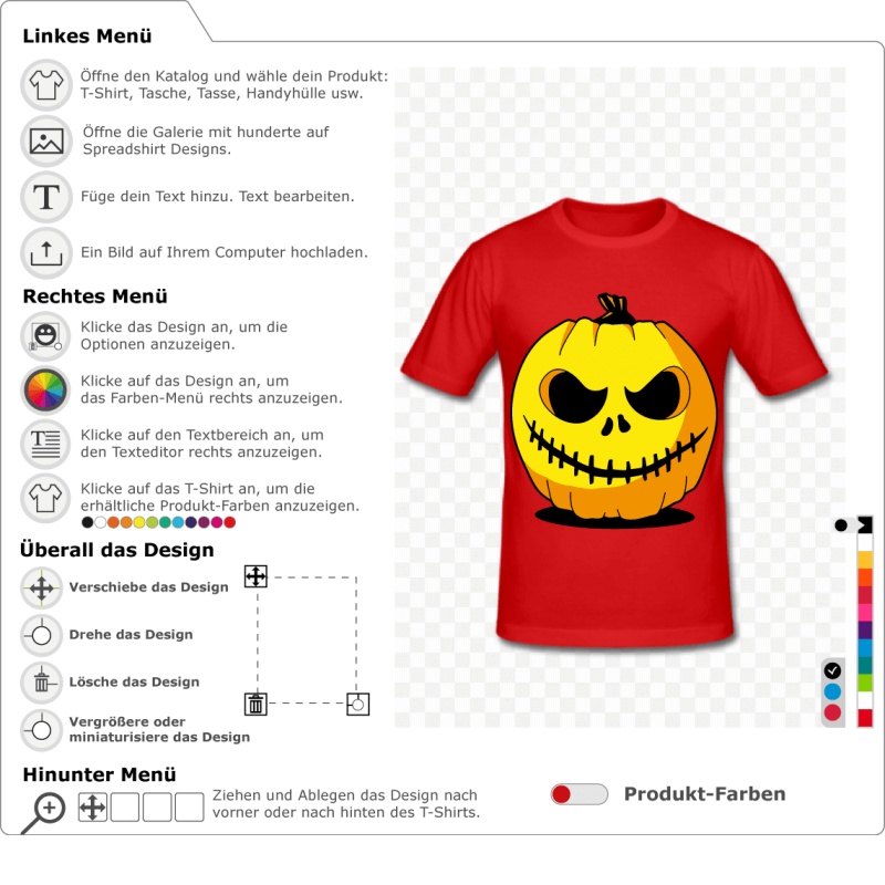 Gestalte den Krbis und erstelle dein eigenes originelles Halloween-T-Shirt. Krbis 3 Farben, die online gedruckt werden knnen.