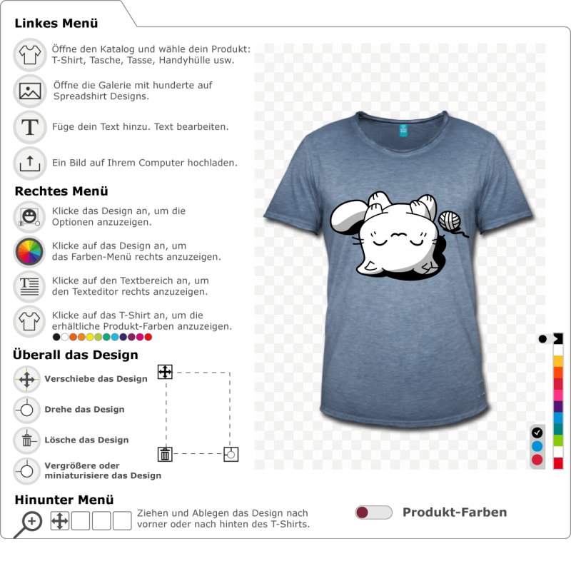 Individuelles Katzen-T-Shirt. Kawaii Ktzchen schlft auf dem Rcken, 3 Farben Zeichnung zu personalisieren.