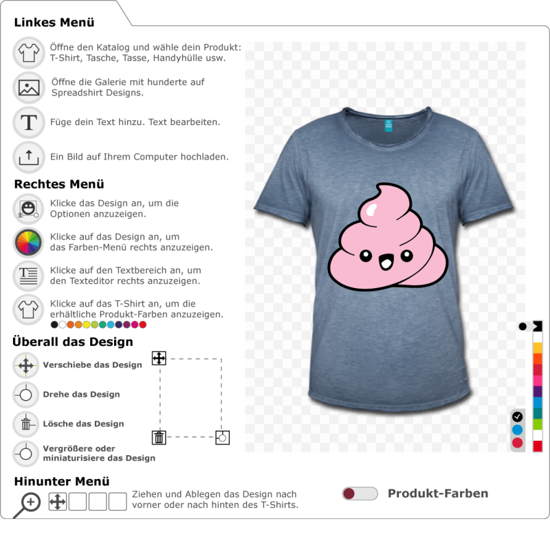 Lustiger Kak Emoji im Kawaii-Stil zum Bedrucken von T-Shirts. Kawaii kacken, um es anzupassen.