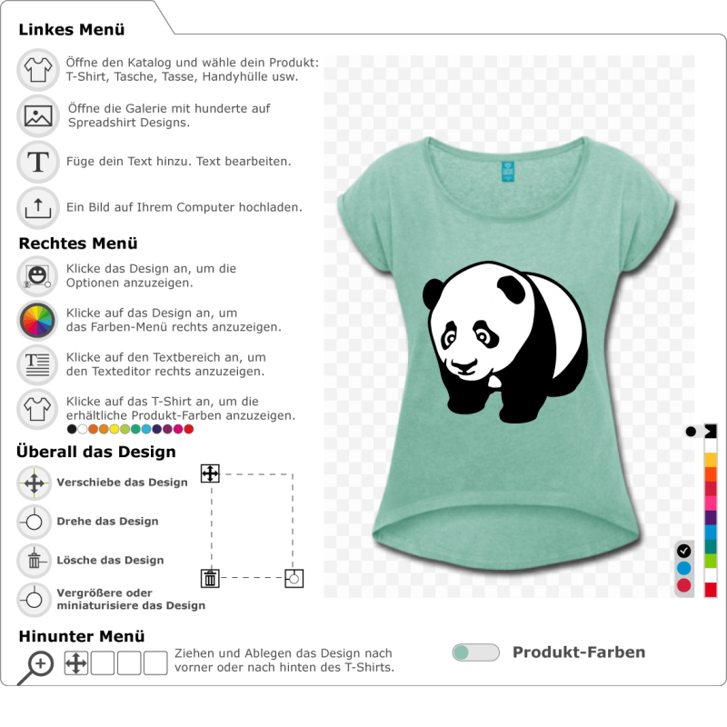 Panda-Baby auf allen Vieren stehend, stilisiert und mit abgerundeten Linien. Schwarz-weies Design zur individuellen Gestaltung im Spreadshirt-Designe