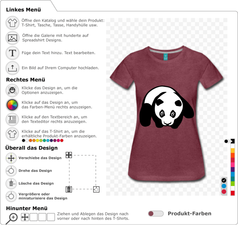 Panda Baby Design zur individuellen Gestaltung. Panda-Baby auf dem Bauch, die Hinterbeine auseinander und nach vorne gerichtet. Erstelle ein einzigart