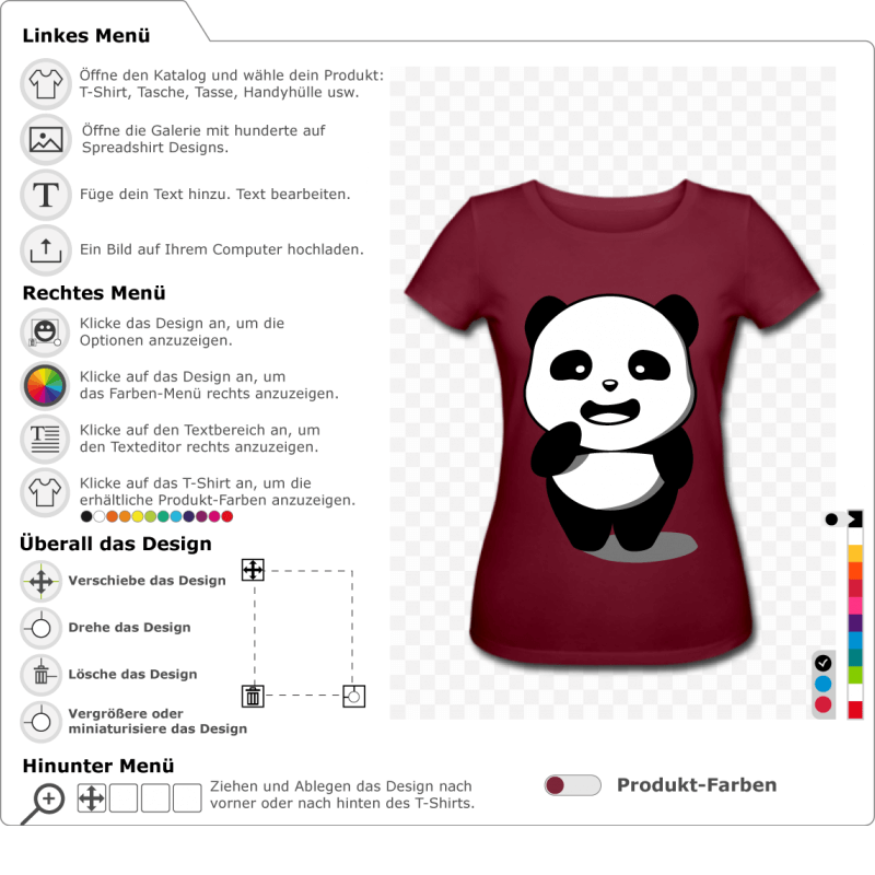 Panda 3 Farben kawaii zum Anpassen und Drucken online. Gestalte dein Panda-T-Shirt individuell.