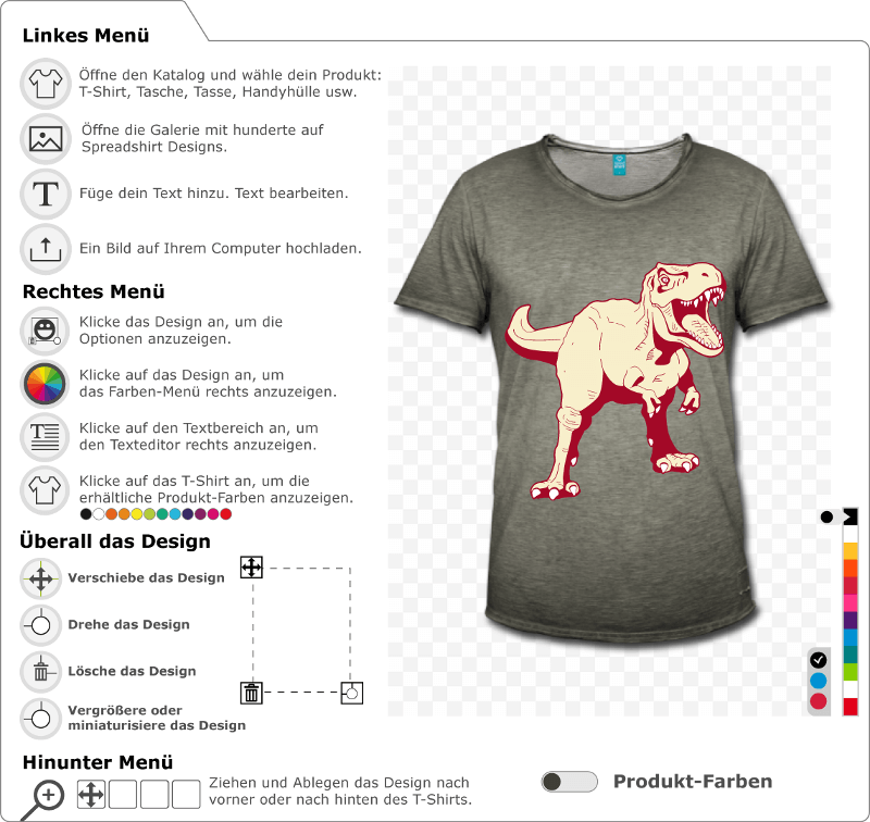 Undurchsichtiges 3-farbiges Dinosaurier für T-Shirt Druck. Tyrannosaurus rex stilisiert. Gestalte dein Dinosaurier T-Shirt.