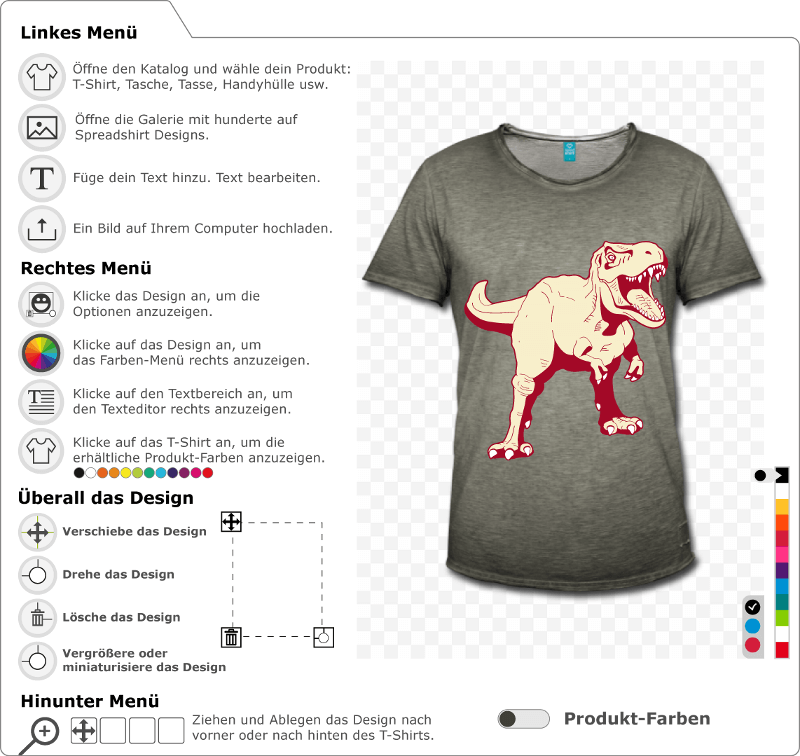 Undurchsichtiges 3-farbiges Dinosaurier fr T-Shirt Druck. Tyrannosaurus rex stilisiert. Gestalte dein Dinosaurier T-Shirt.