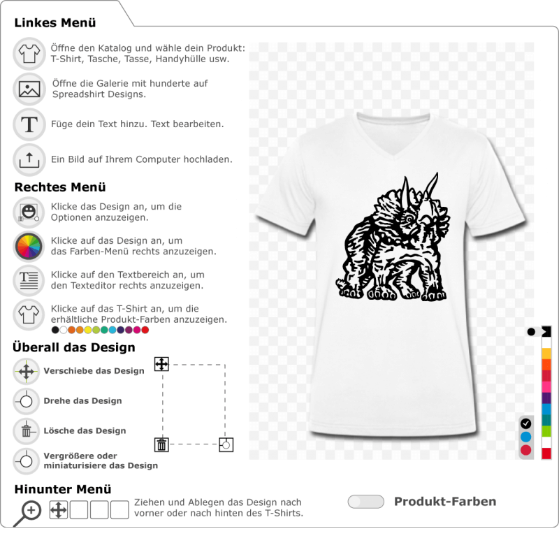 Stehende Triceratops, die in dicken Linien gezeichnet sind. Ein Dinosaurier- und Paläontologie-Design, das auf T-Shirt gedruckt werden soll.