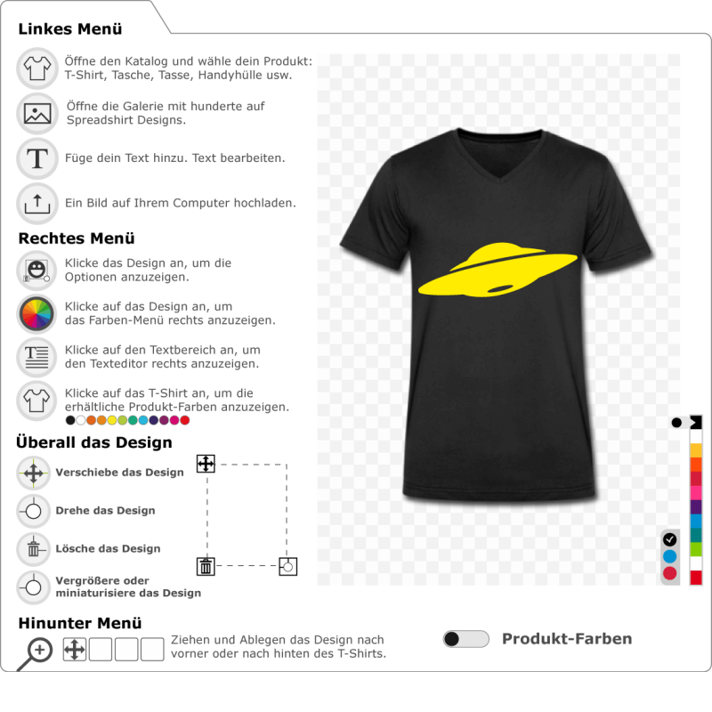 Anpassungsfhiges UFO. Einfache stilisierte fliegende Untertasse in Uni-Farbe und Schnitten zum Bedrucken von T-Shirts.