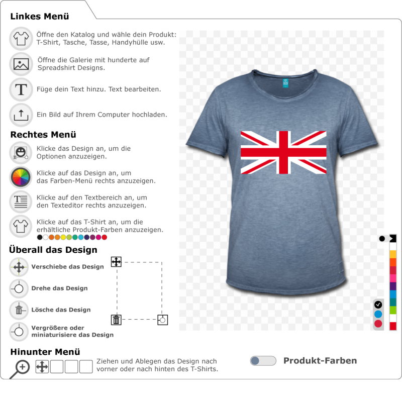 Gestalte dein eigenes individuelles UK-T-Shirt mit dieser Flagge von Großbritannien, die aus orthogonalen und diagonalen roten und weißen Kreuzen best