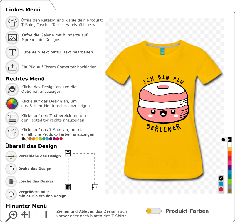 Kawaii Donut und witzige Sprche, Humor Ich bin ein Berliner T-Shirt, das online angepasst werden kann.