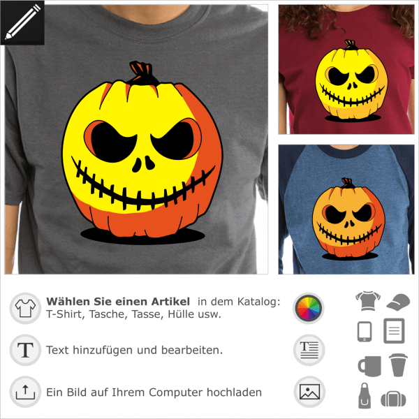 Original Halloween Krbis T-Shirt. Gestalte ein individuelles T-Shirt mit diesem geschnitzten Krbis. Krbislaterne.