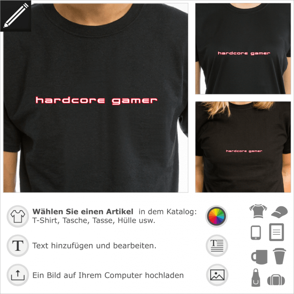 Hardcore gamer personalisierte Design fr T-SHirt Druck. Gestalte einen Artikel Gaming und Videospiel.