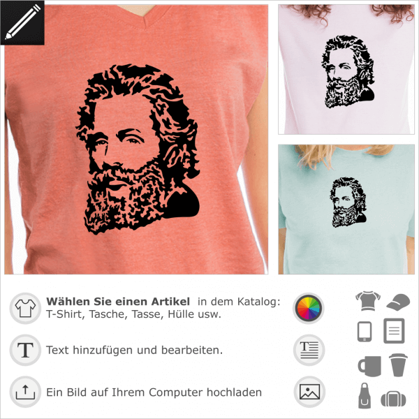 Herman Melville Portrt. Personalisiere ein t-Shirt mit diesem Schriftstellers Portrt. 