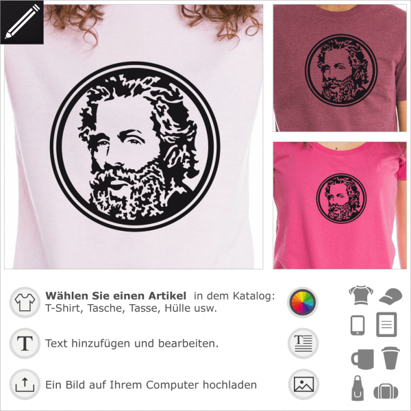 Herman Melville Medaillon frmig Portrt fr T-Shirt Druck.