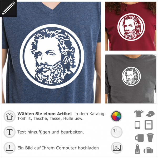 Herman Melville umgekehrt Portrt fr T-Shirt Druck. Gestalte dein T-Shirt Kultur und Literatur. 