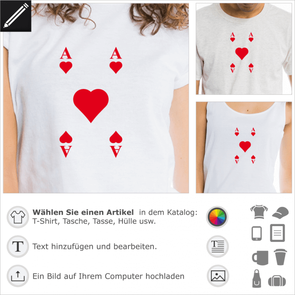 Herz As personalisierbares Design fr T-Shirt Druck. Gestalte ein T-Shirt poker und Spielkarten.