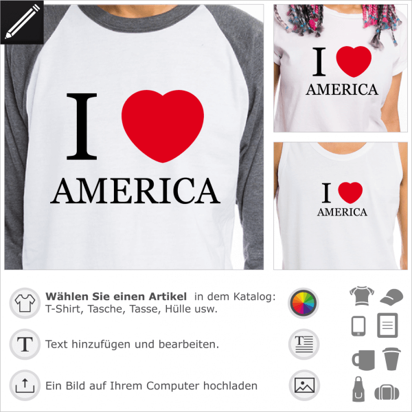 I love America, ich liebe Amerika personalisierbares Design mit einem rundlichen Herz.