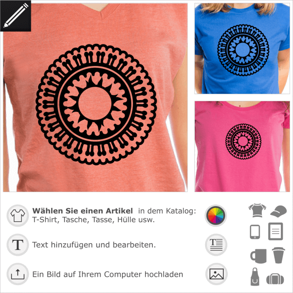 Indische Rosette Motiv. Gestalte ein indisches T-Shirt mit diesem dekorativen Design.