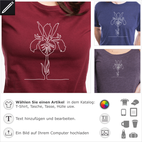 Iris personalisierbares Design, 1 Farbe Schwertlilie Design für T-Shirt Druck.