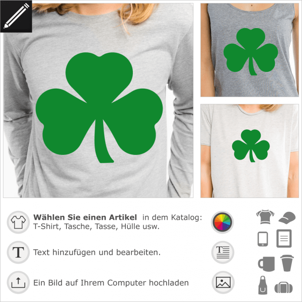 Shamrock Klee Design fr St Patrick's Day. Gestalte ein T-Shirt oder ein Accessoire mit diesem irischen Motiv.