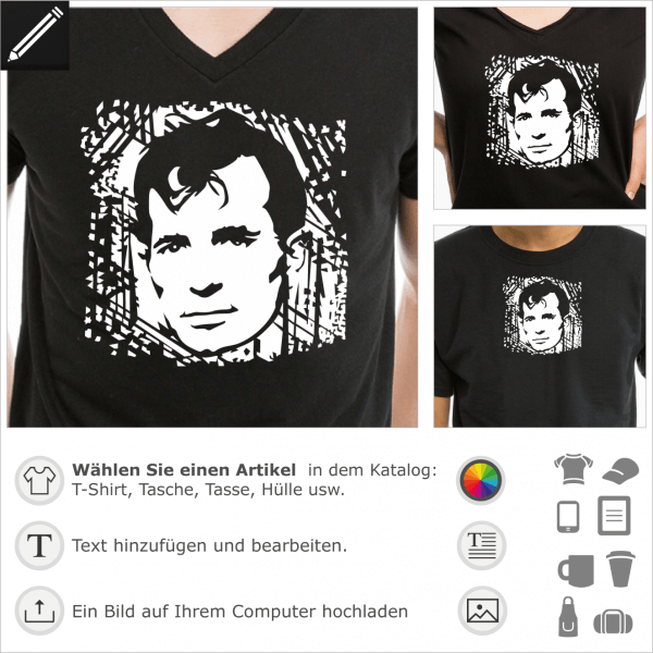 Jack Kerouac umgekehrt Portrt fr Dunkle Kleidung. Gestalte ein Literatur und Schriftsteller T-Shirt online.