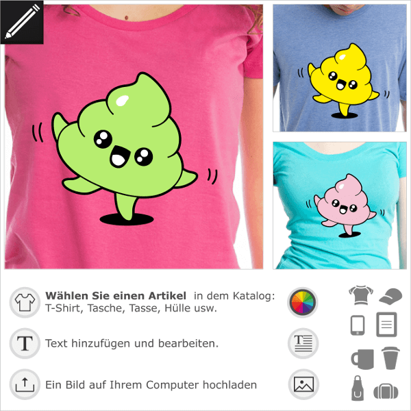 Kak Emoji T-Shirt im Kawaii-Stil. Lustige kawaii Kacke. Kot Witz.