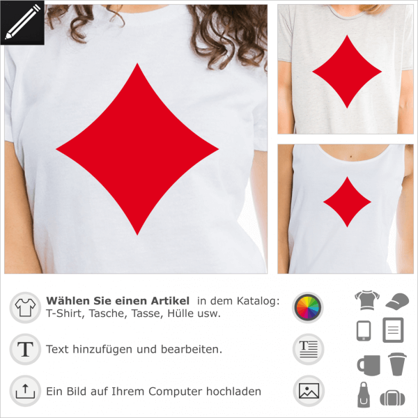 Karo Kartenspiel Symbol, gestalte ein T-Shirt Poker.