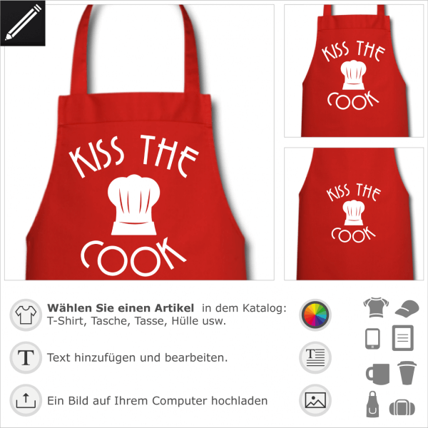 Kiss the cook mit Kochmtze Design fr Schrze Druck.