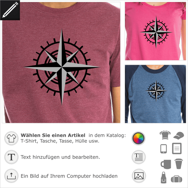 Kompass Rose Design fr T-Shirt Druck