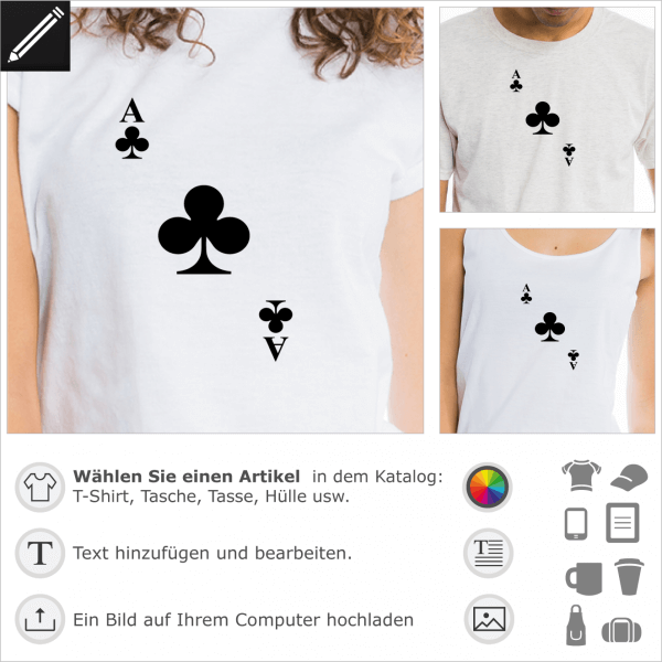 Diagonal Kreuz As. Poker Design mit dem klee frmigen Kreuz Symbol. Gestalte ein T-Shirt Kartenspiel.