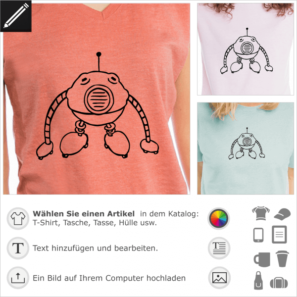 Ball Roboter Striche Design. Roboter aus Strichen gezeichnet. Gestalte ein T-SHirt mit diesem Design fr Geeks.